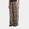 Satin Snake Print Wide Leg Track Womens Pants (Linen/Magic Beige)