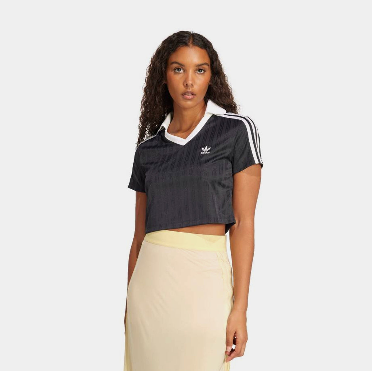 Originals Crop Polo Womens Short Sleeve Shirt (Black/White)