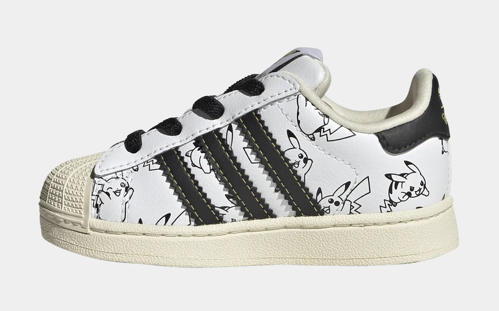 Pokemon x adidas Superstar II Elastic Lace Infant Toddler Lifestyle Shoes (Cloud White /Core Black/Gold Metallic)