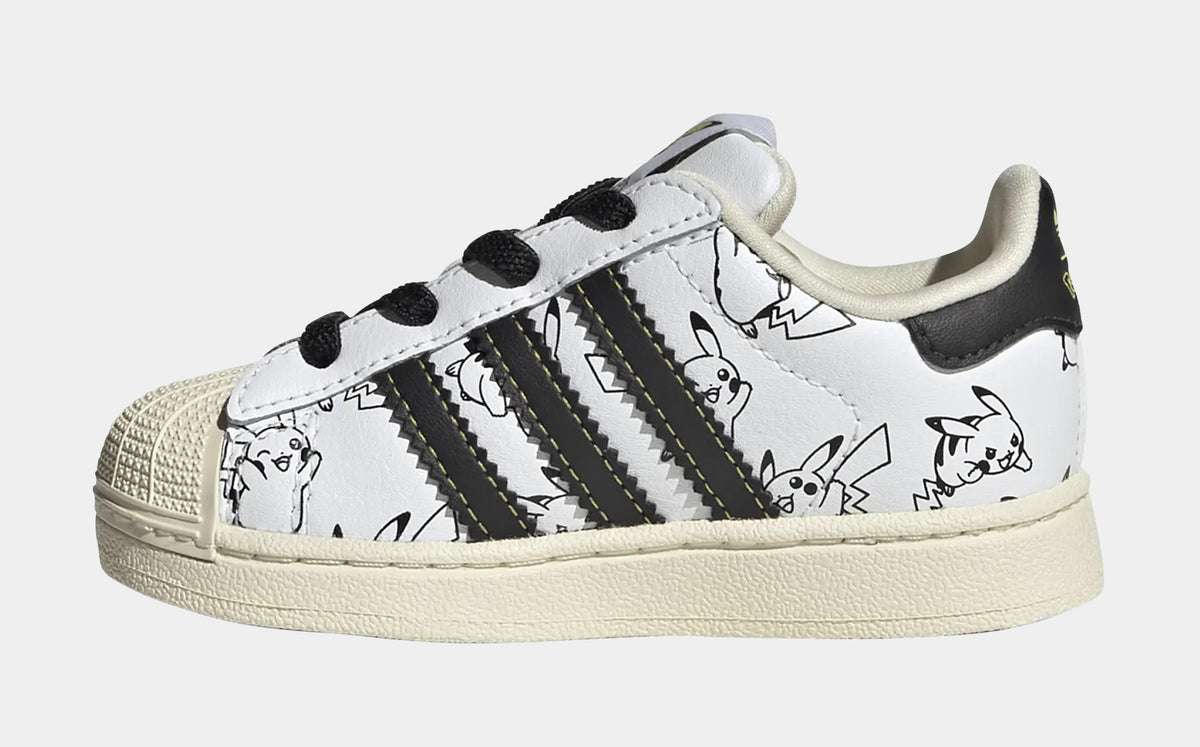Pokemon x adidas Superstar II Elastic Lace Infant Toddler Lifestyle Shoes (Cloud White /Core Black/Gold Metallic)