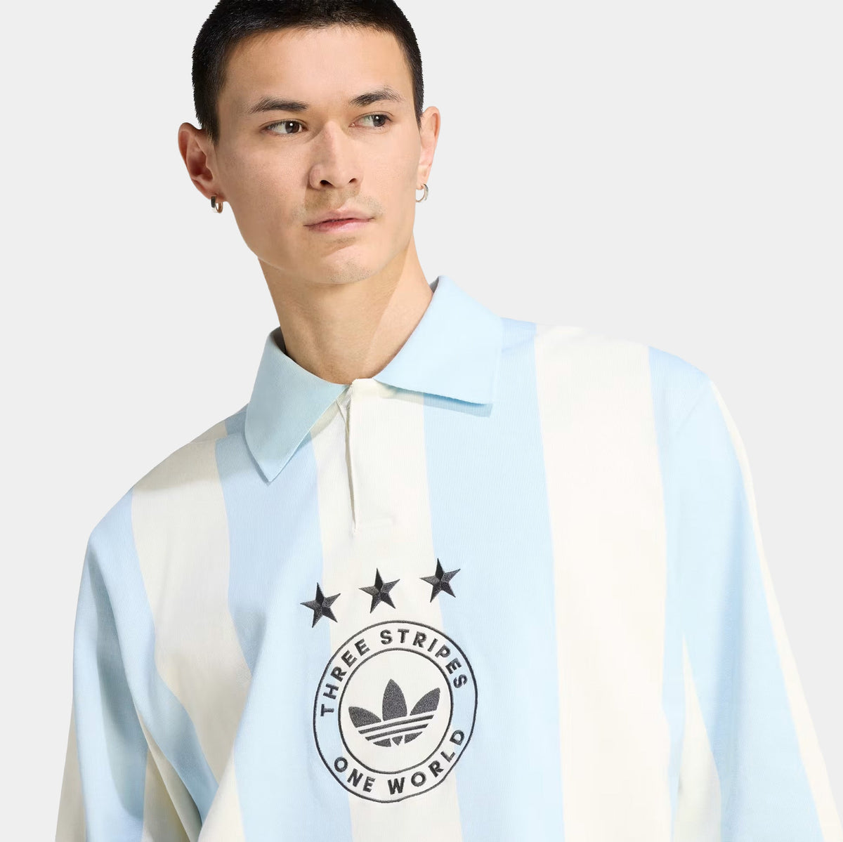 Originals Graphic Polo Mens Long Sleeve SHirt (Ice Blue/Cream White)