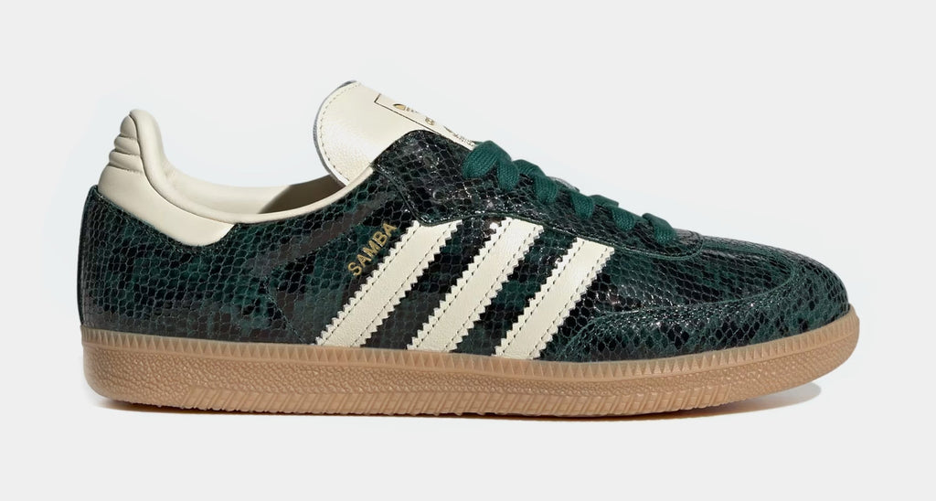 Samba OG Faux Snakeskin Womens Lifestyle Shoes (Black/Cream White/Collegiate Green)