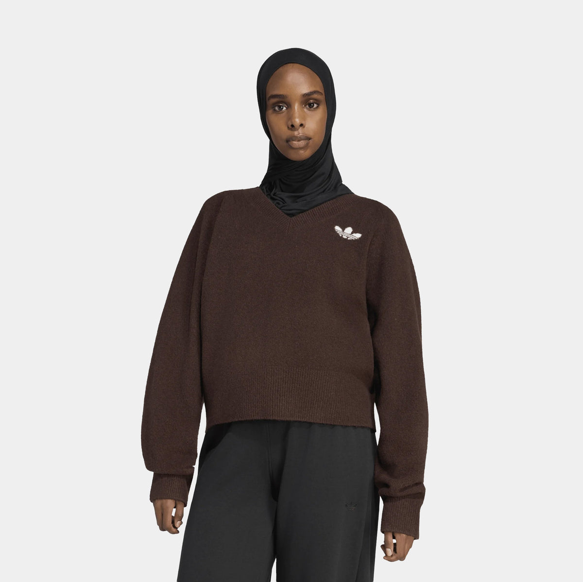 Essentials Knit V Neck Long Sleeve Womens Sweatshirt (Aurora Coffee)
