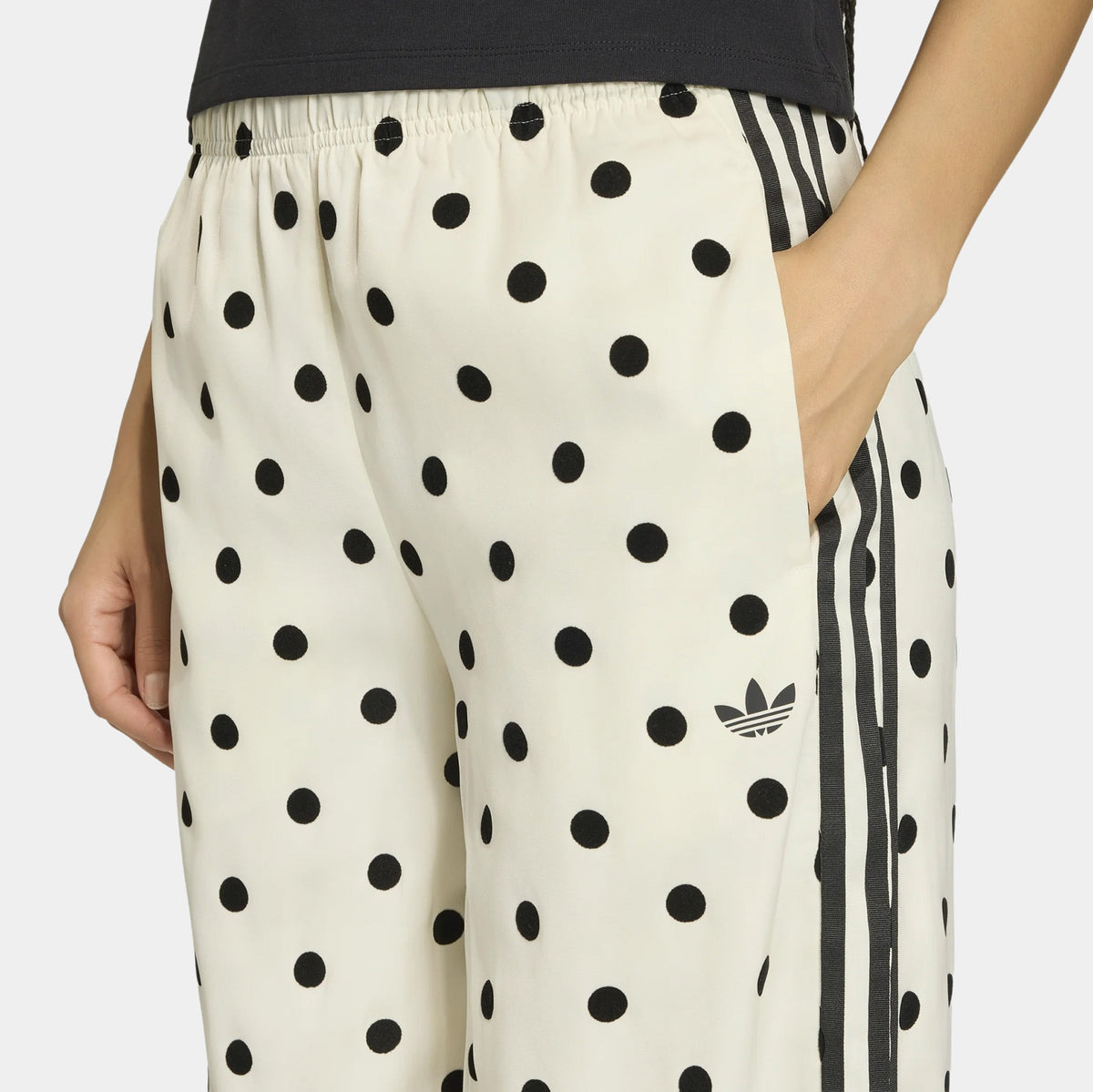 Satin Polka Dots Wide Leg Womens Pants (Off White)