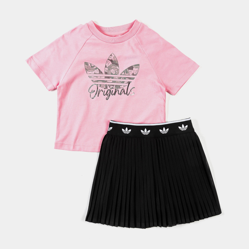 Raglan Tee Bubble Skort Infant Toddler Set (Pink/Black)