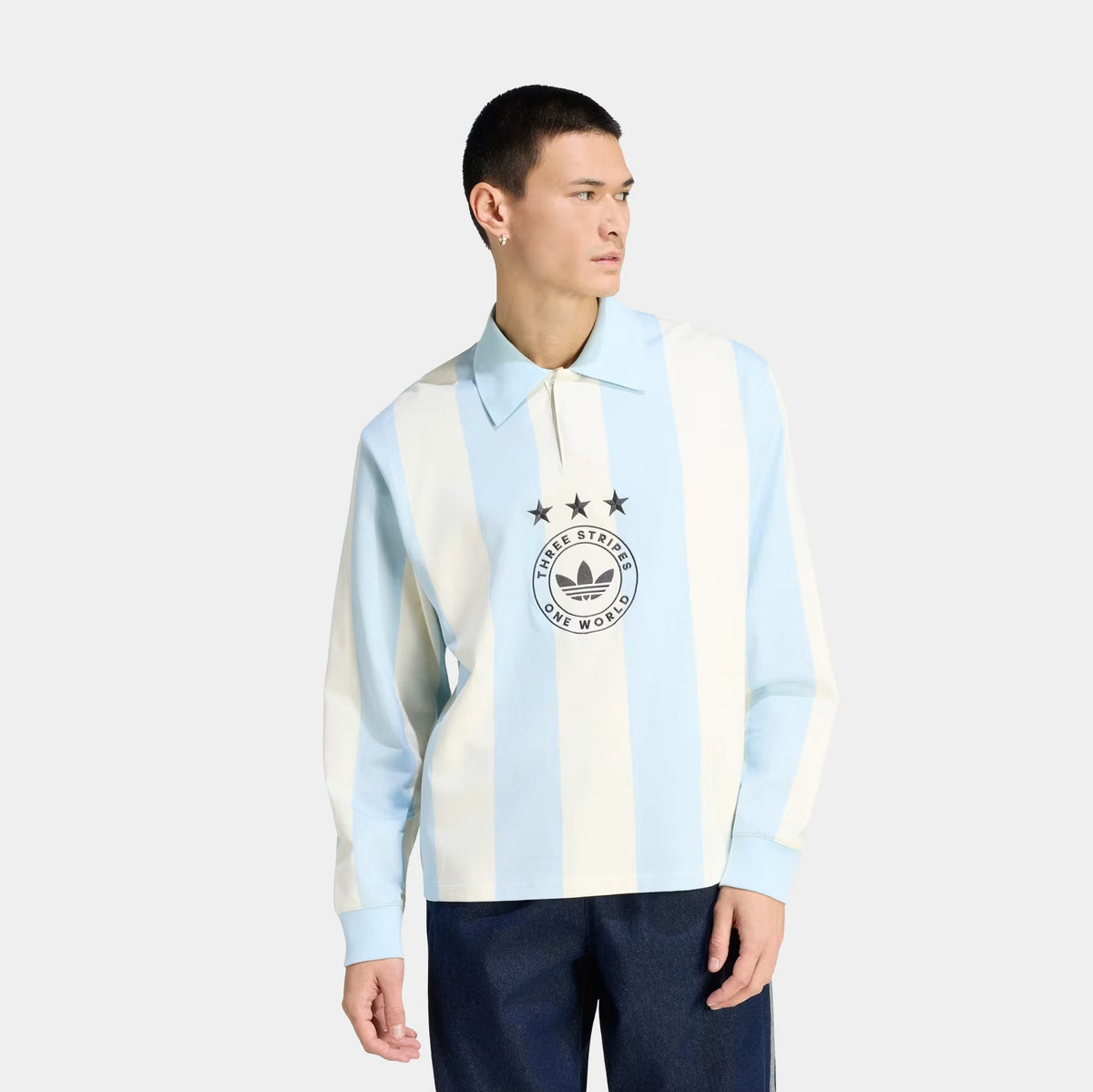 Originals Graphic Polo Mens Long Sleeve SHirt (Ice Blue/Cream White)