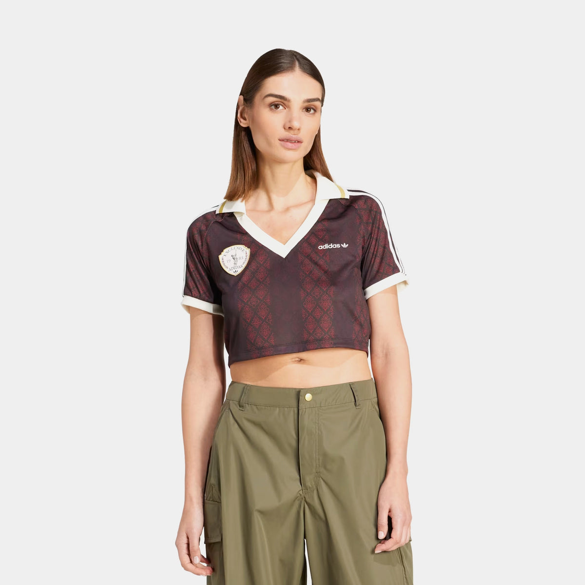 Originals Retro Crop Polo Womens Short Sleeve Shirt (Night Brown/Night Red)