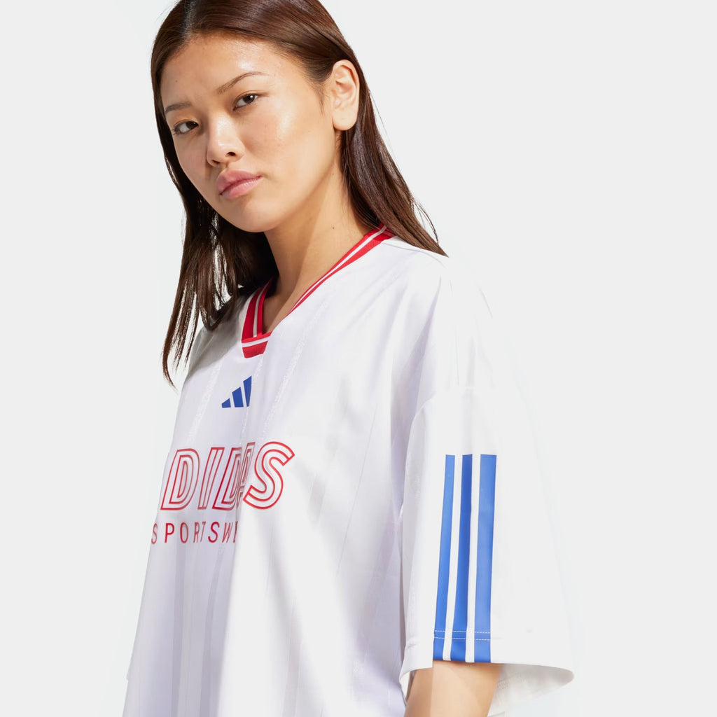 Tiro Nations Boyfriend Womens Short Sleeve Shirt (White/Pure Ruby/Semi Lucid Blue)