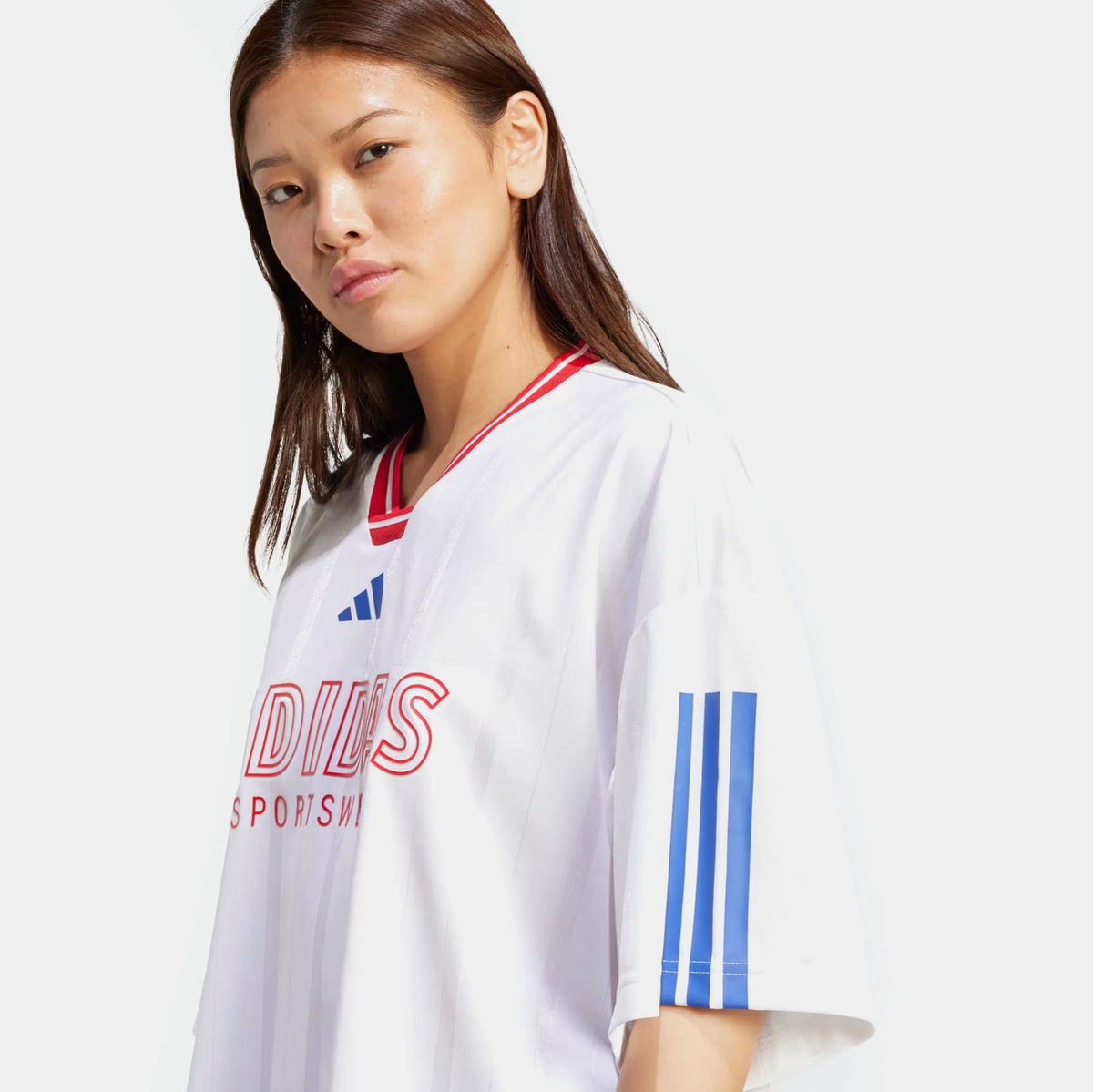 Tiro Nations Boyfriend Womens Short Sleeve Shirt (White/Pure Ruby/Semi Lucid Blue)