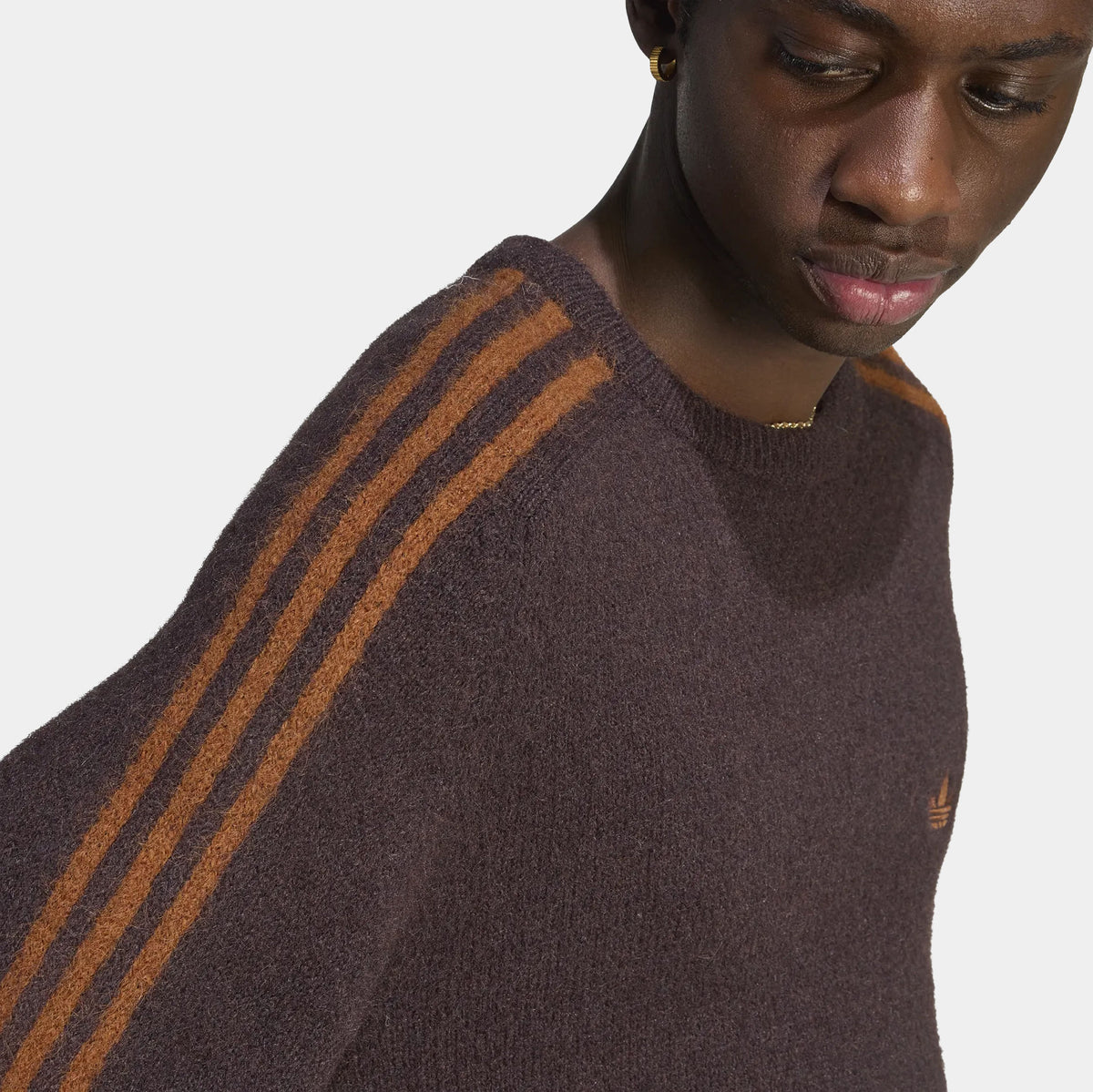 3 Stripes Fluffy Knit Mens Crewneck (Aurora Coffee)