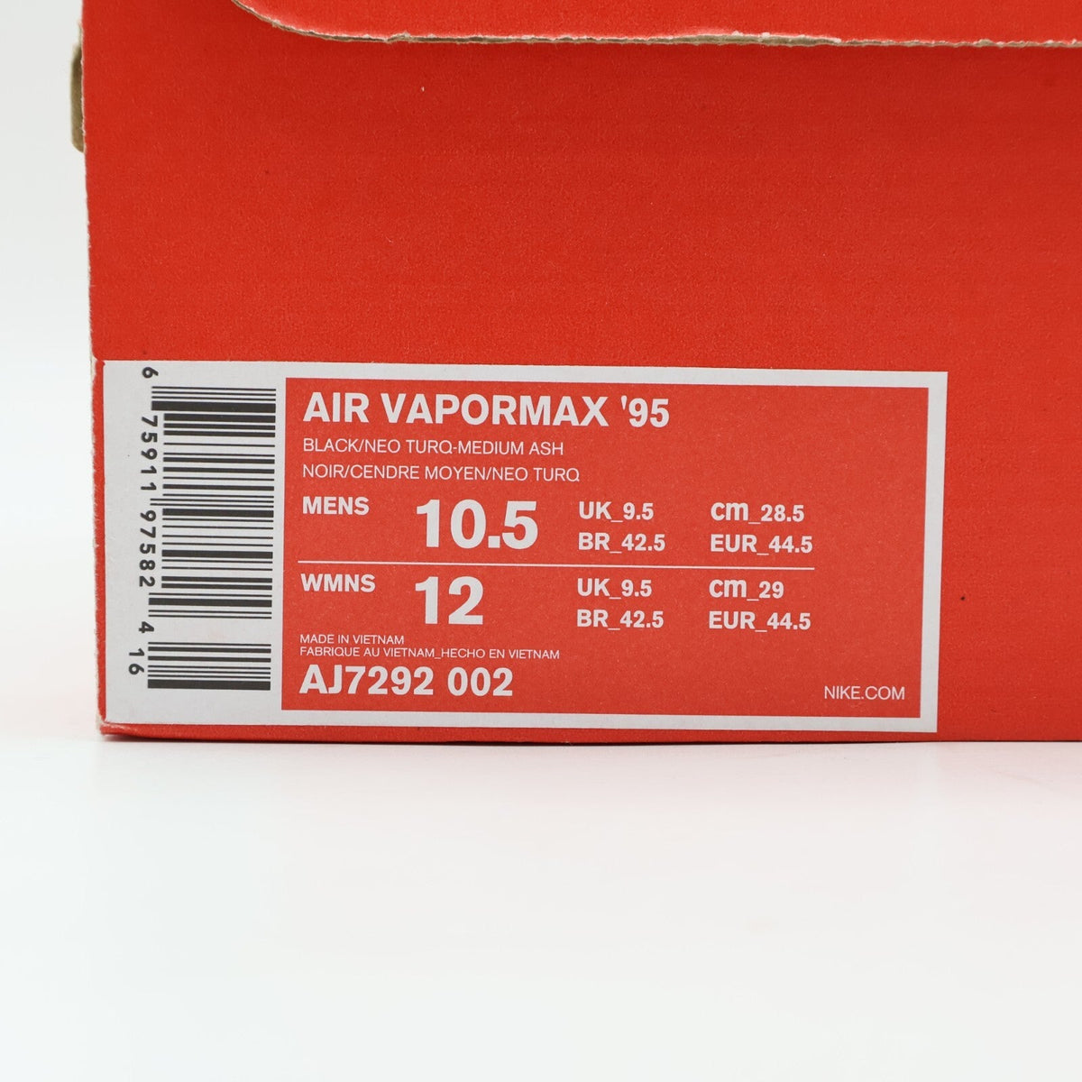 AJ7292-002 Nike Air Vapormax 95 Neo Turquoise (Men's)