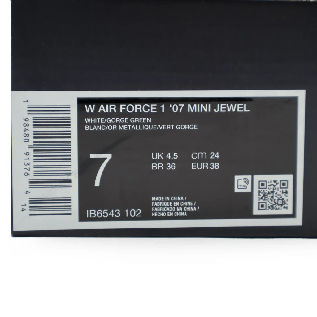 IB6543-102 Nike Air Force 1 '07 Mini Jewel White Metallic Gold Gorge (Women's)