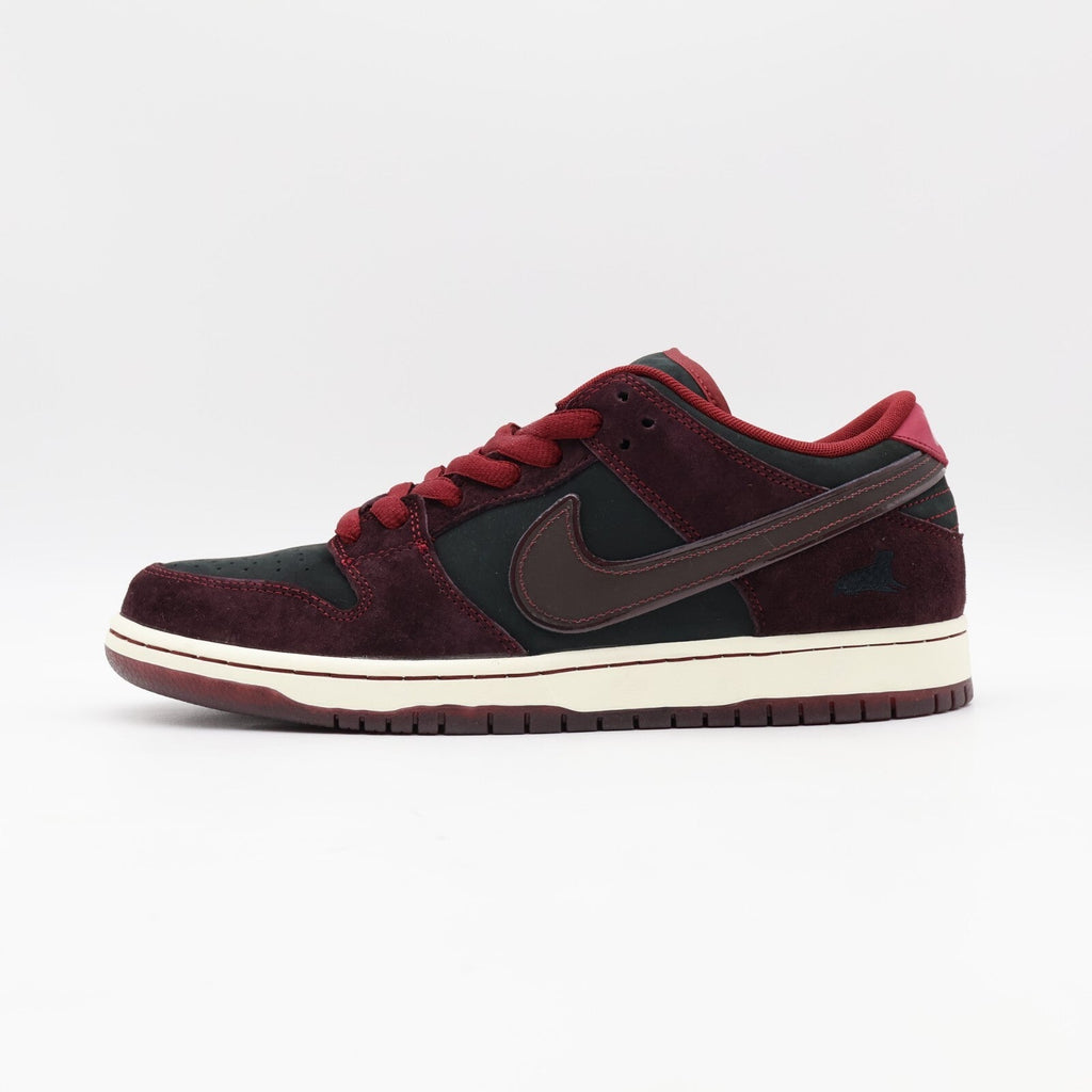 FZ1289-200 Riot Skateshop Nike SB Dunk Low Pro QS Mahogany and Team Red (Men's)