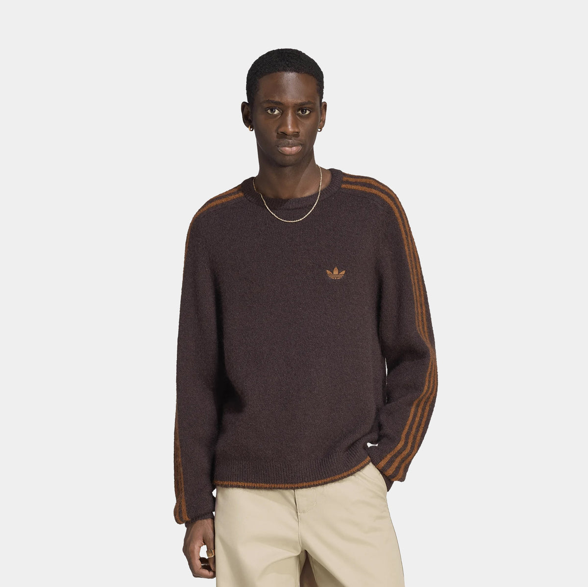 3 Stripes Fluffy Knit Mens Crewneck (Aurora Coffee)