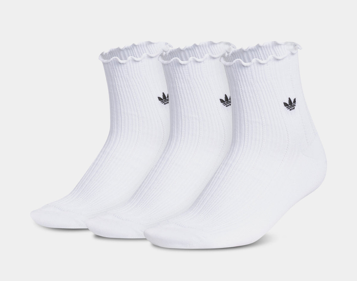 Originals Ruffle Quarter 3 Pack Womens Socks (White/Black)