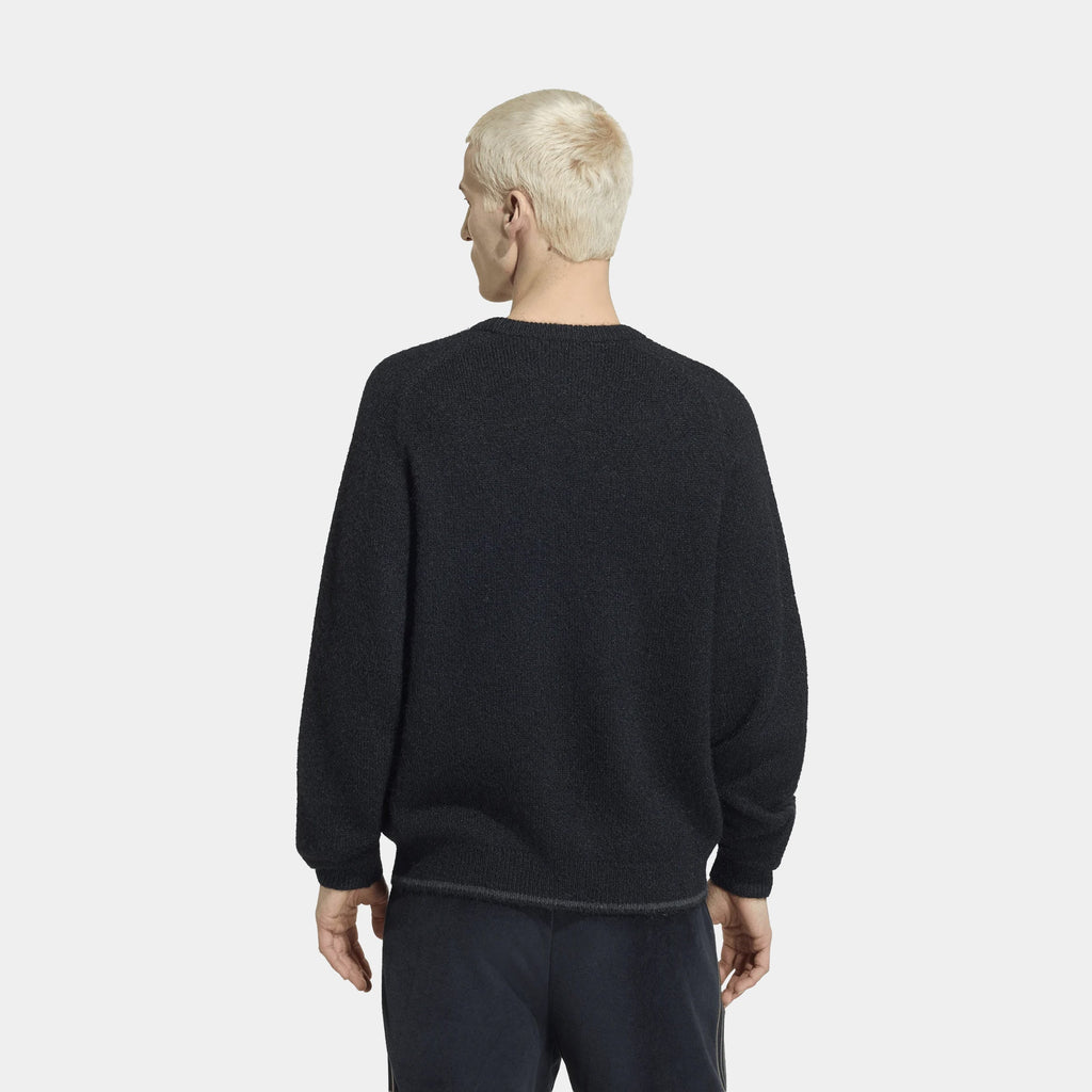 3 Stripes Fluffy Knit Mens Crewneck (Black)