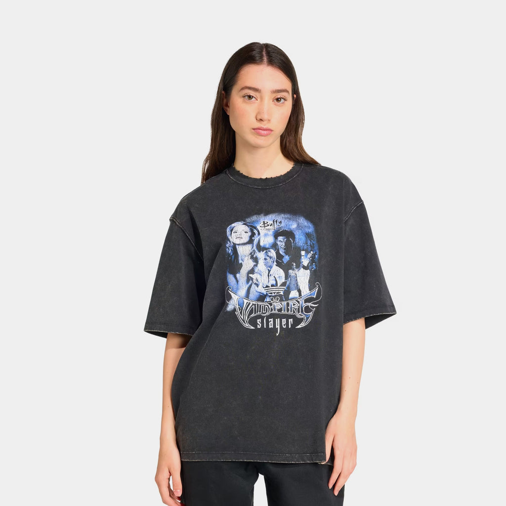 Buffy The Vampire Slayer Oversized Washed Womens Short Sleeve Shirt (Black/Purple)