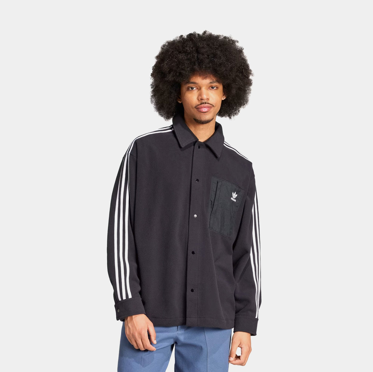 Adicolor Polar Fleece Mens Long Sleeve Shirt (Black/White)