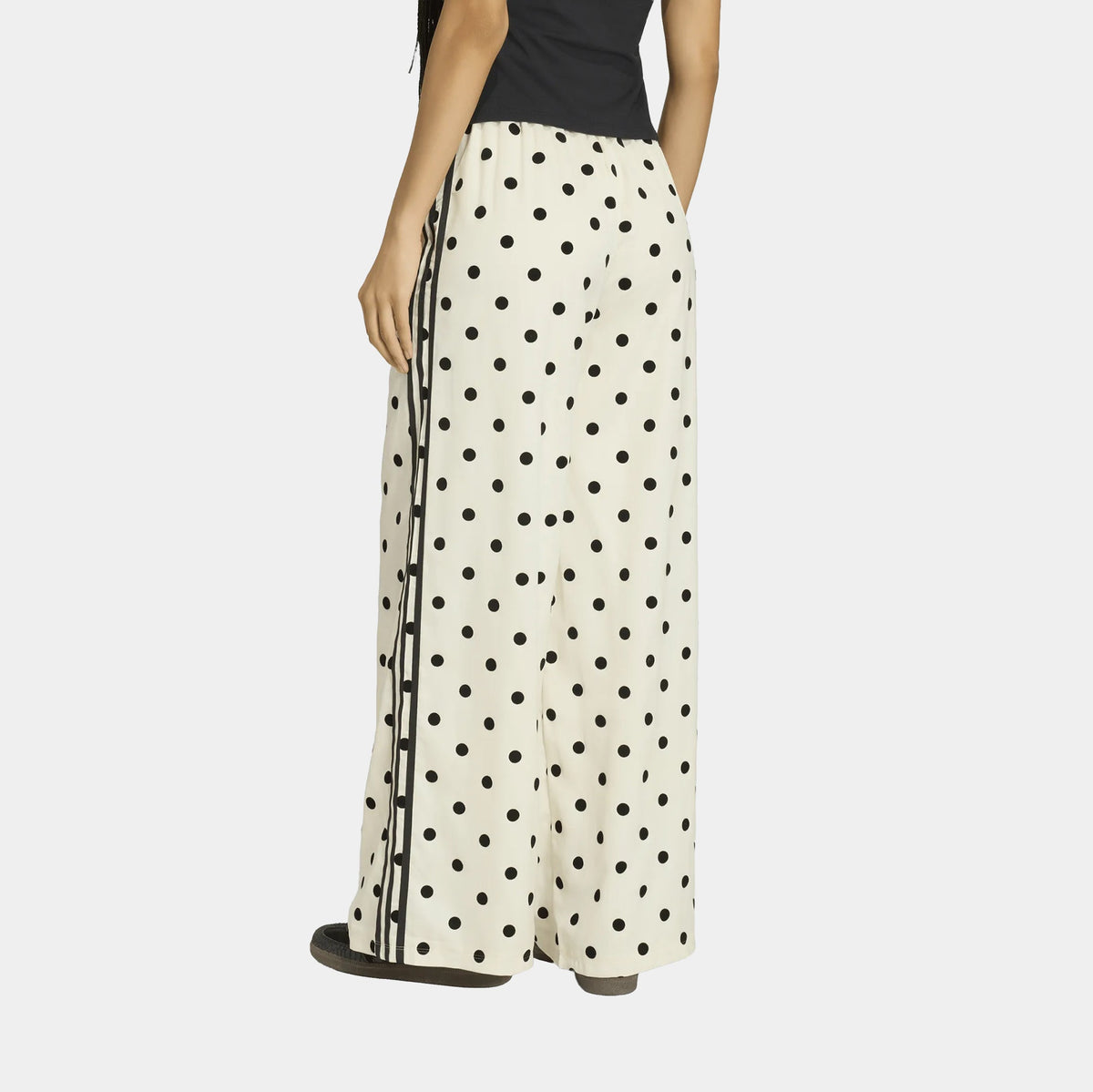 Satin Polka Dots Wide Leg Womens Pants (Off White)