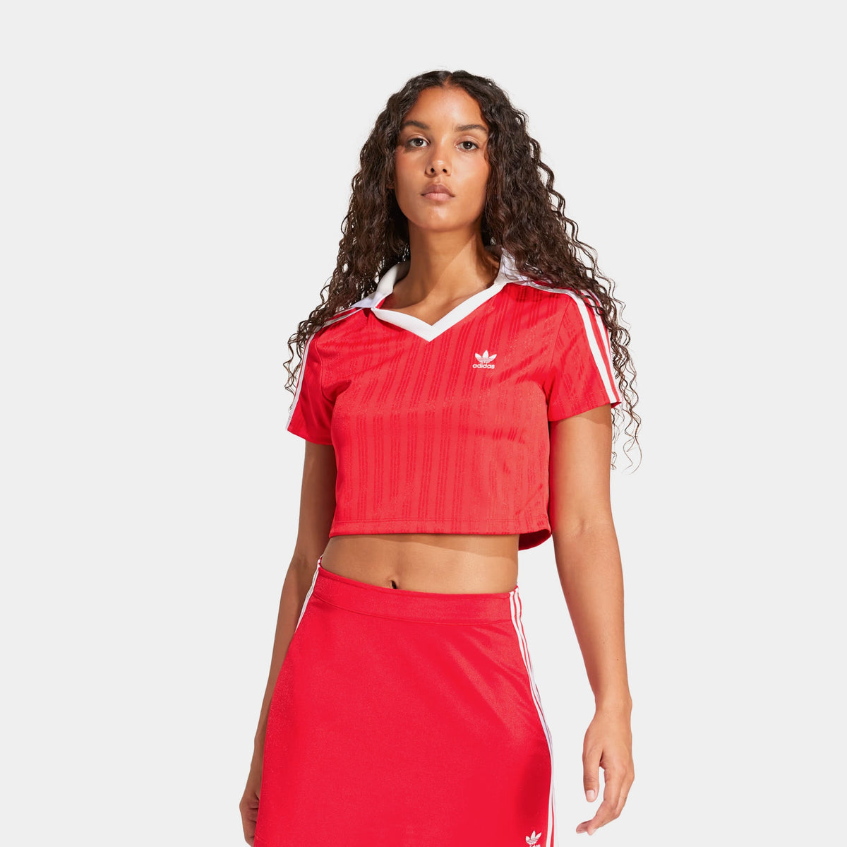 Originals Crop Polo Womens Short Sleeve Shirt (Red/White)
