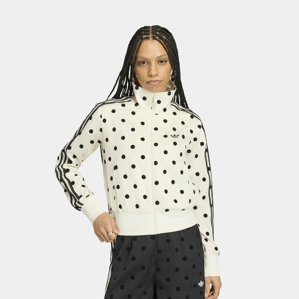 Satin Polka Dots Track Womens Jacket (Off White)