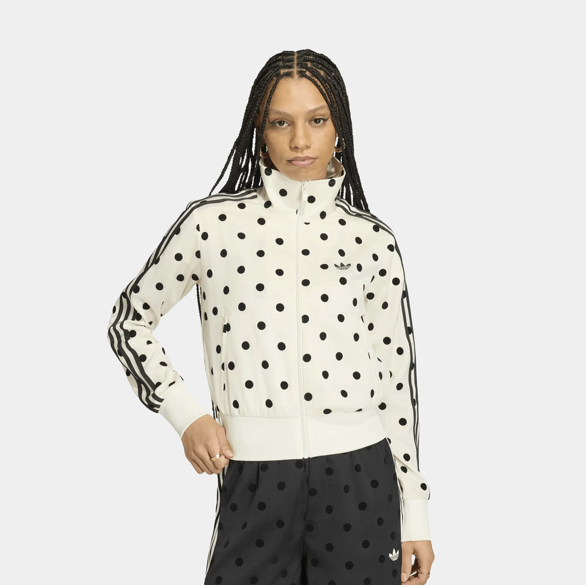 Satin Polka Dots Track Womens Jacket (Off White)
