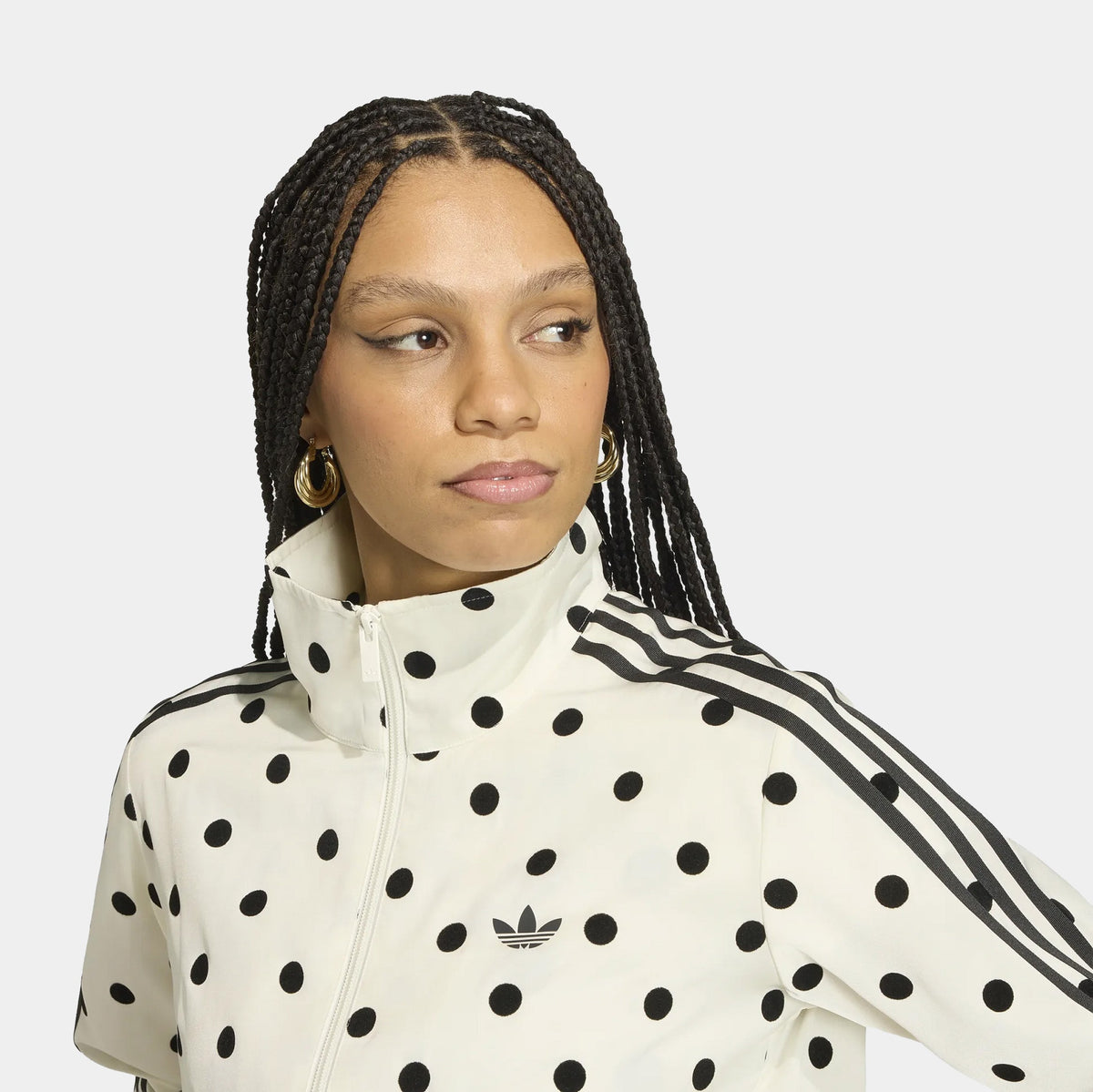 Satin Polka Dots Track Womens Jacket (Off White)