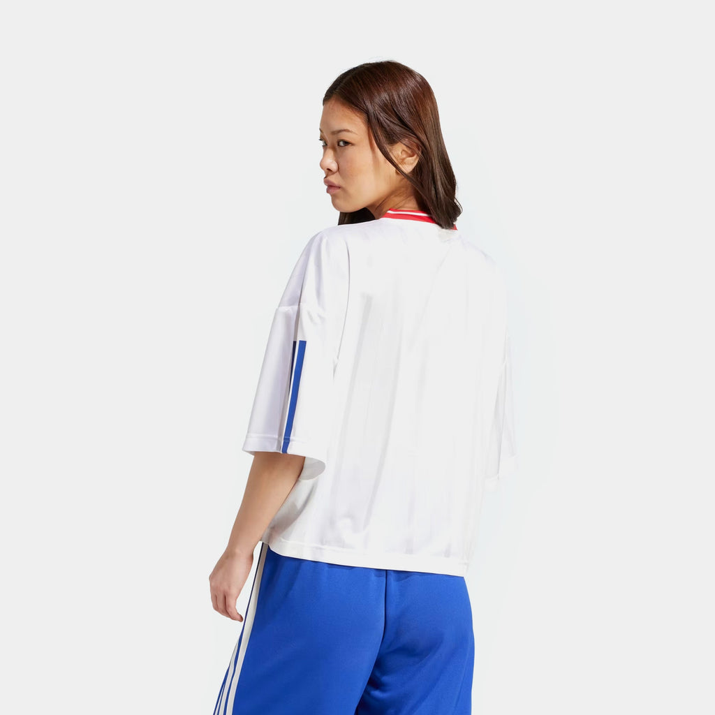Tiro Nations Boyfriend Womens Short Sleeve Shirt (White/Pure Ruby/Semi Lucid Blue)