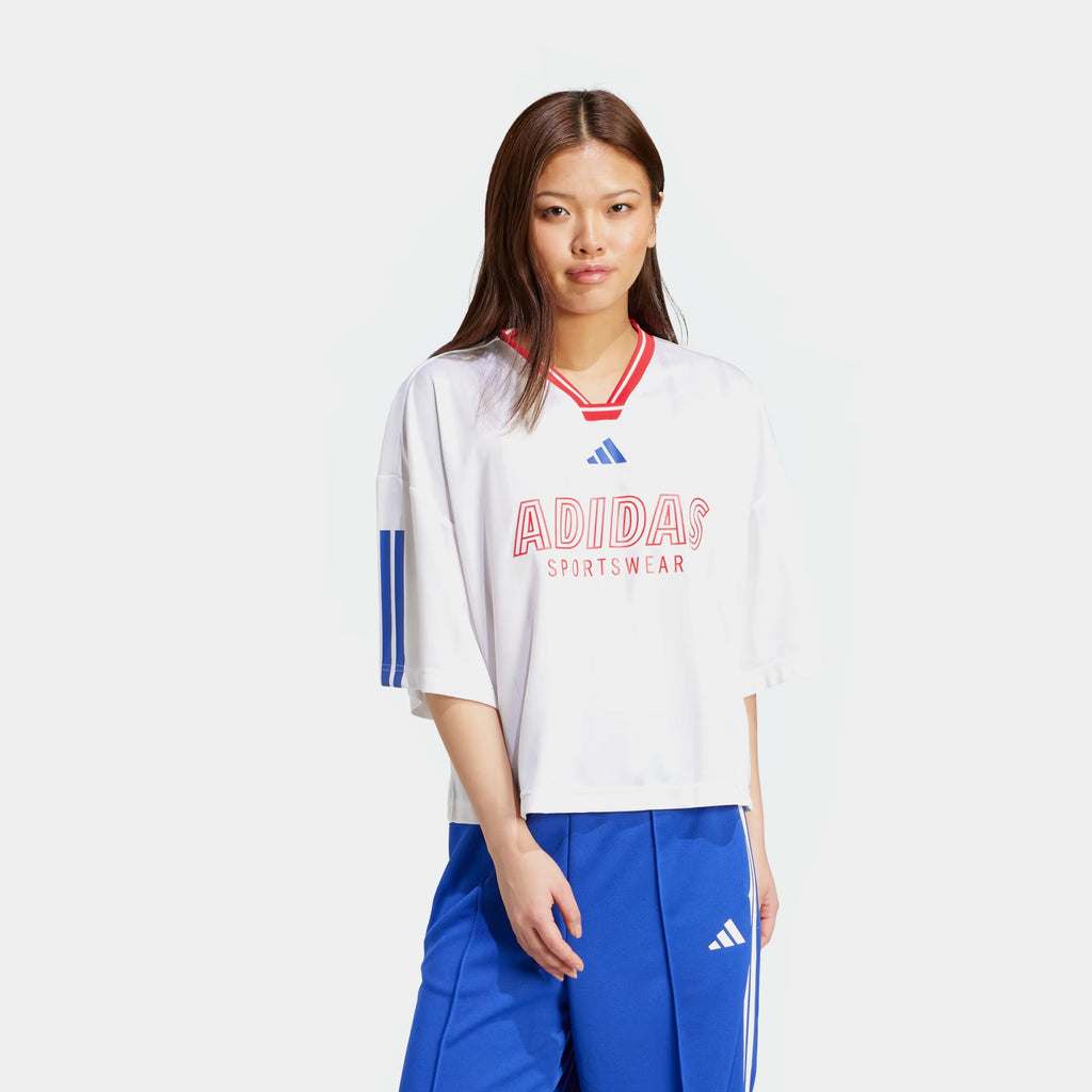 Tiro Nations Boyfriend Womens Short Sleeve Shirt (White/Pure Ruby/Semi Lucid Blue)