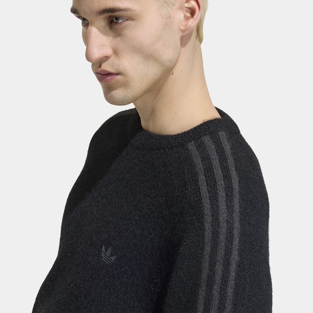 3 Stripes Fluffy Knit Mens Crewneck (Black)