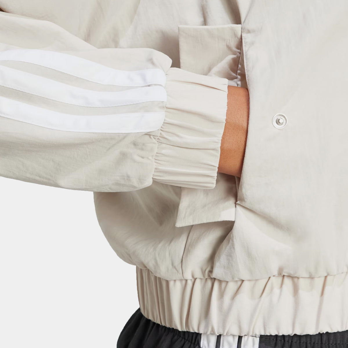 3 Stripes Woven Bomber Womens Jacket (Beige/White)