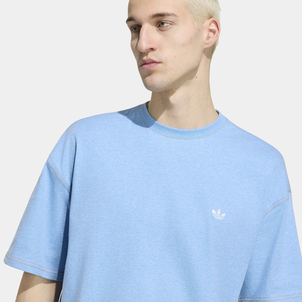 Trefoil Essentials Melange Loose Cropped Mens Short Sleeve Shirt (Light Blue Mel)