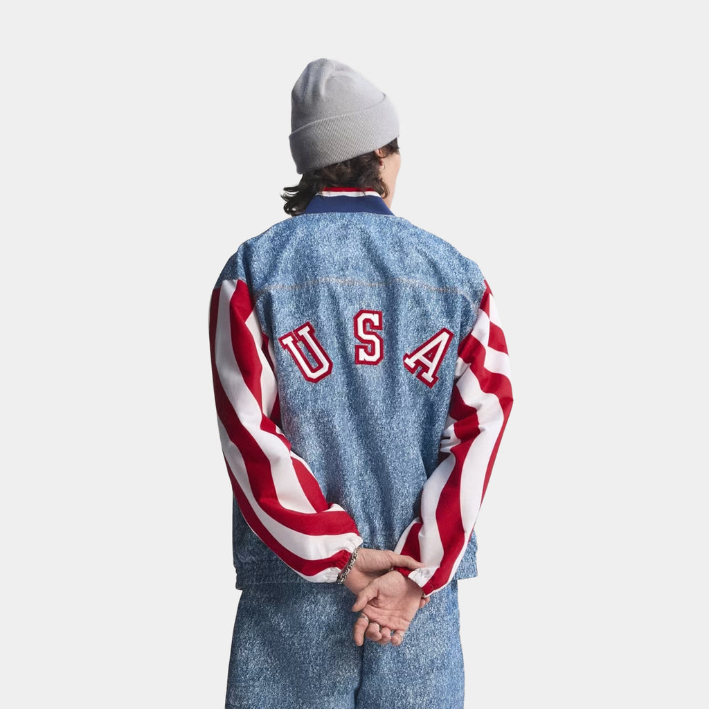 Denim Graphic Track Mens Jacket (White/Dark Blue)