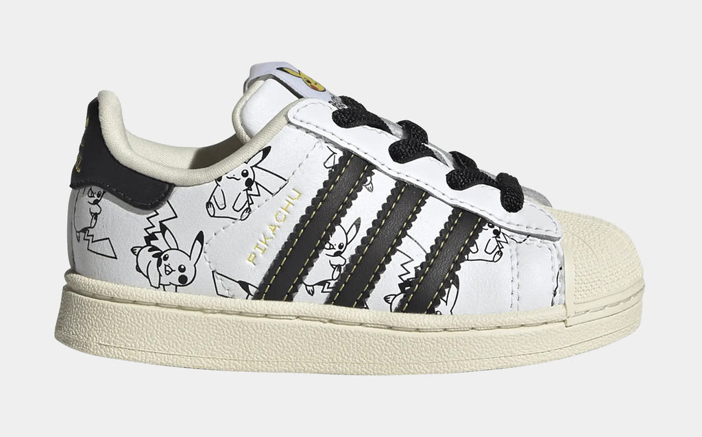Pokemon x adidas Superstar II Elastic Lace Infant Toddler Lifestyle Shoes (Cloud White /Core Black/Gold Metallic)
