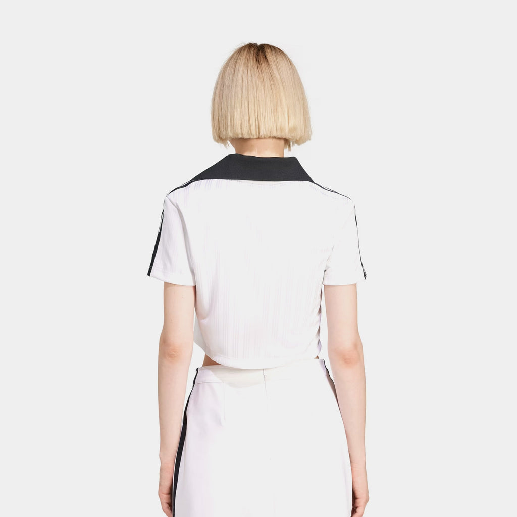 Adicolor Jacquard Crop Polo Womens Short Sleeve Shirt (White)