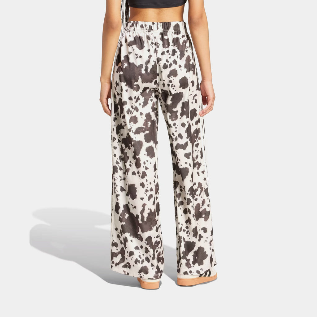 Original Satin Wide Leg Cow Print Womens Pants (Multicolor/Off White)