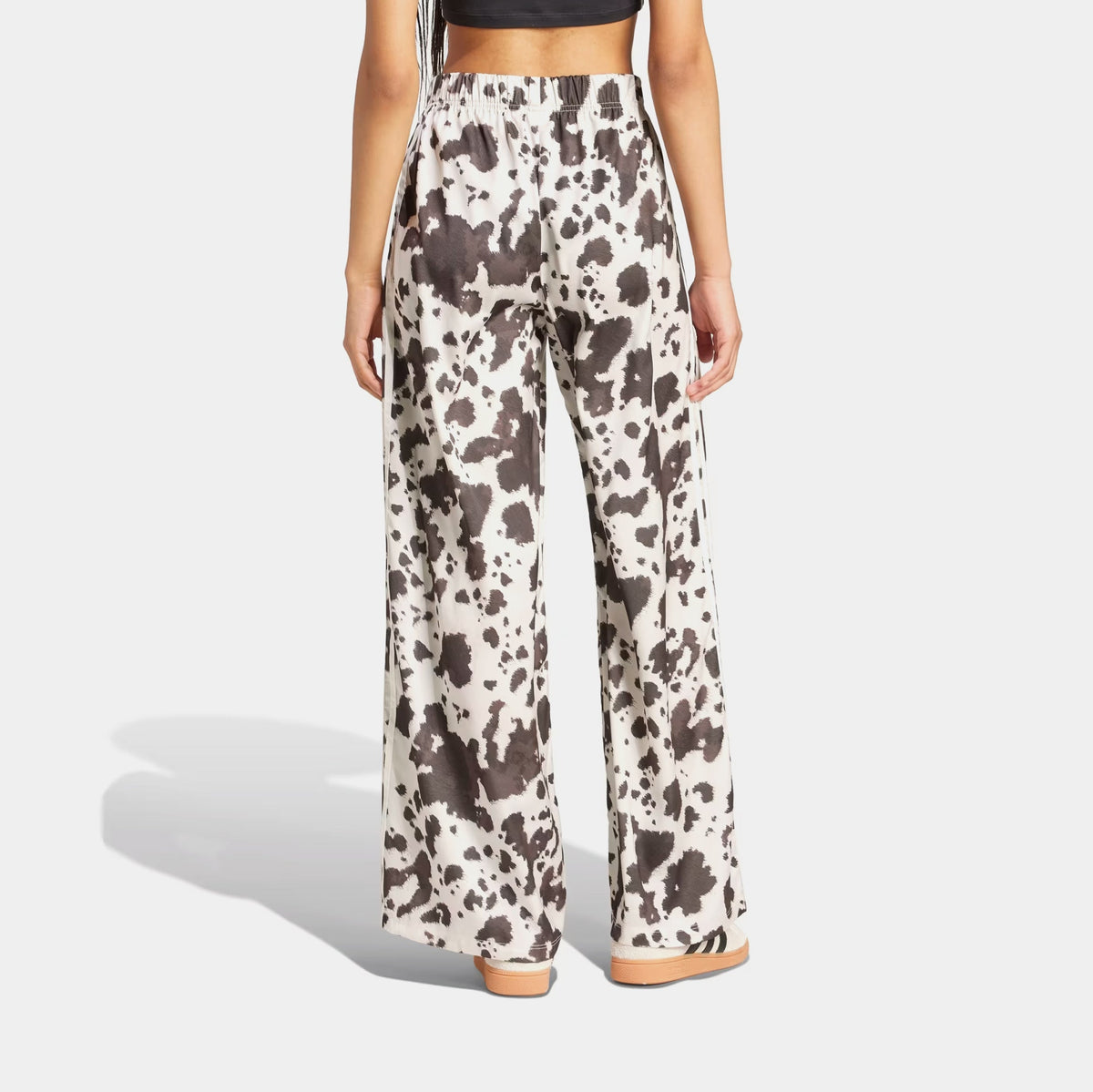 Original Satin Wide Leg Cow Print Womens Pants (Multicolor/Off White)
