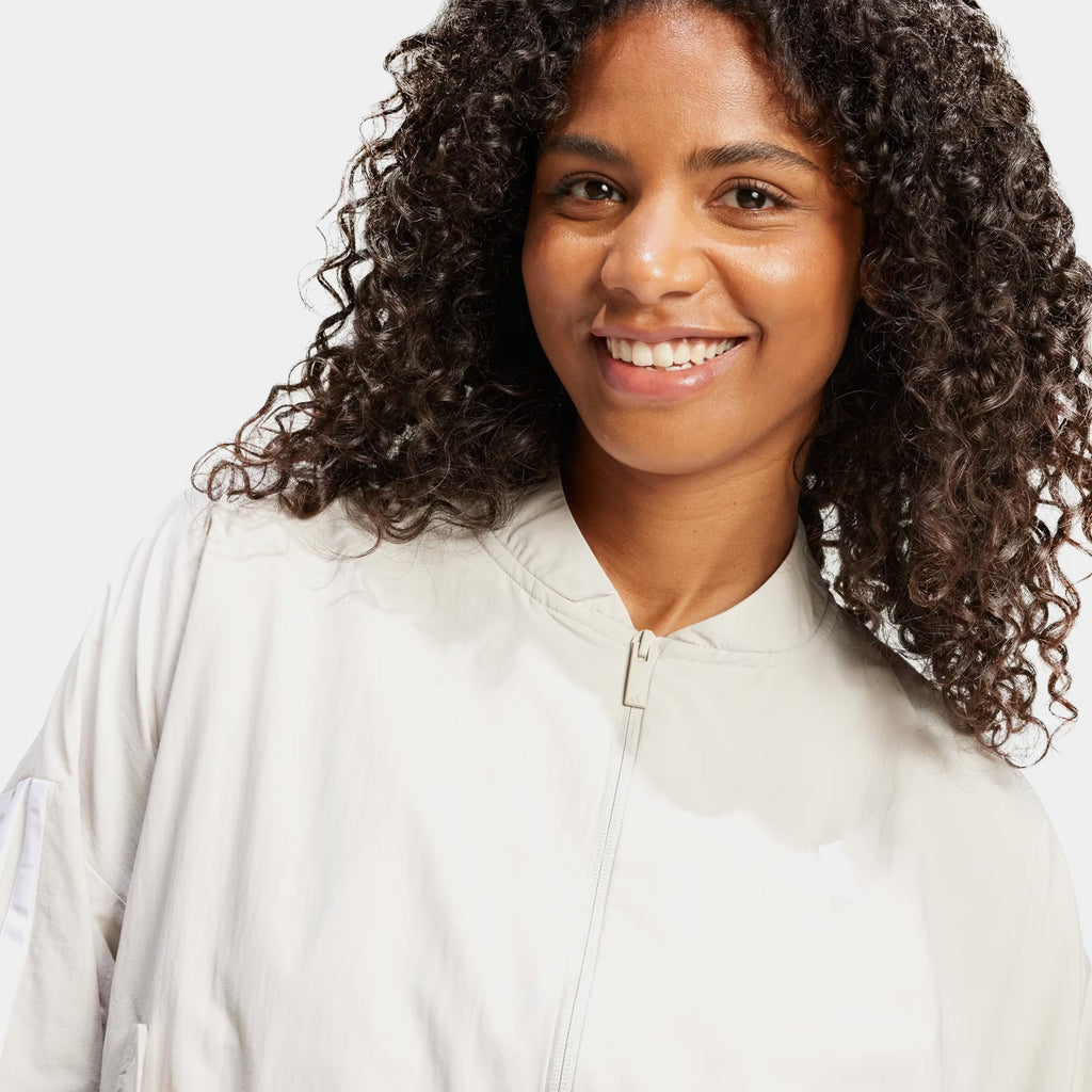 3 Stripes Woven Bomber Womens Jacket (Beige/White)