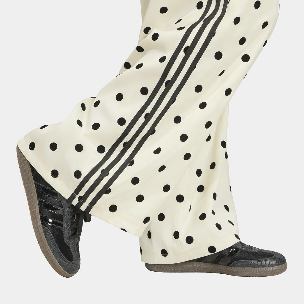 Satin Polka Dots Wide Leg Womens Pants (Off White)