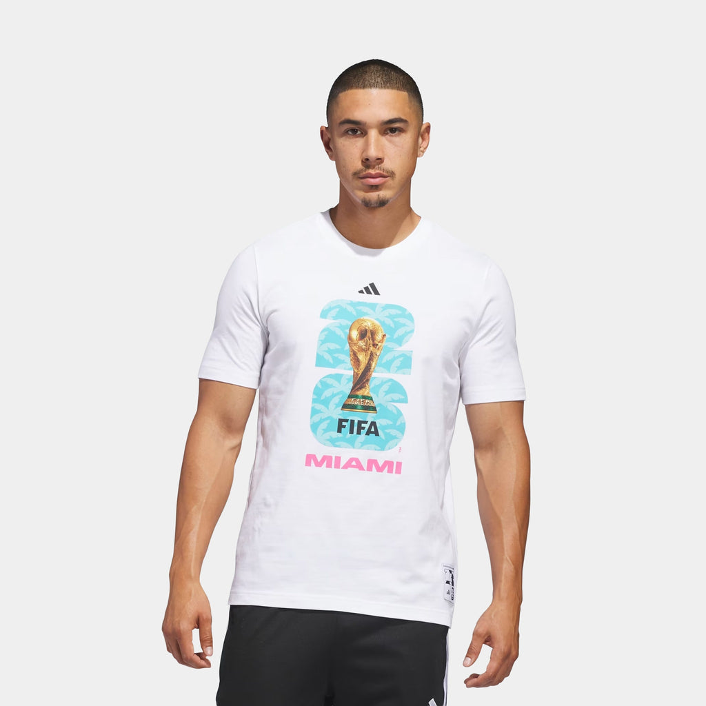 FIFA World Cup '26 Host City Miami Graphic Mens Short Sleeve Shirt (White)