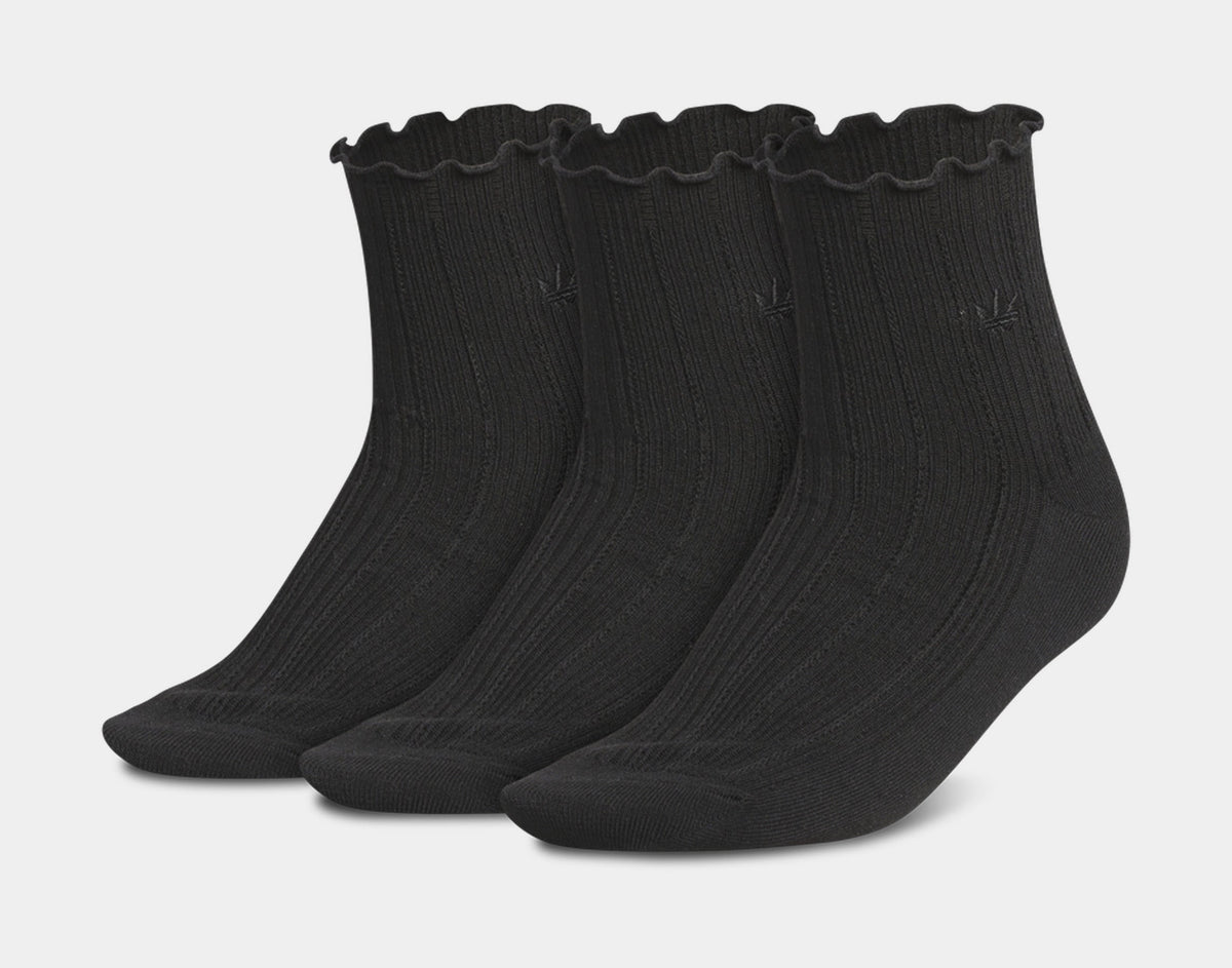 Originals Ruffle Quarter 3 Pack Womens Socks (Black)